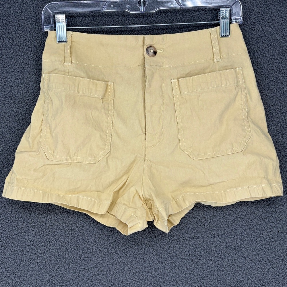 Maeve Anthropologie The Colette Linen Blend Utility Shorts Yellow Tan 27